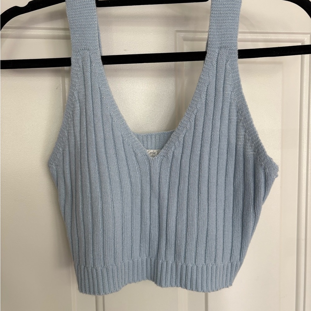 Light Blue Ribbed Knit Crop Top